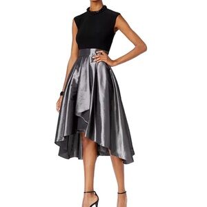 SLNY Black and Silver High-Low Formal Dress